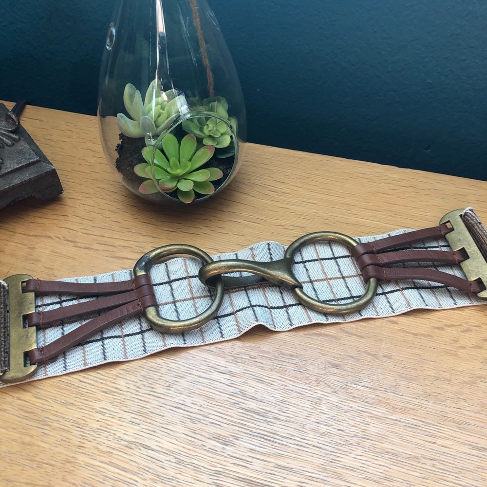 Anthro brass leather Elastic cinch waist belt